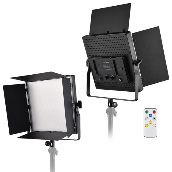 BIMZUC 60W Bi-Color LED Video Light Panel, 1024pcs Beads 3200K-5600K Dimmable Photography Lighting Kit with Remote Controller & Barndoors, 11 inches / 28 cm