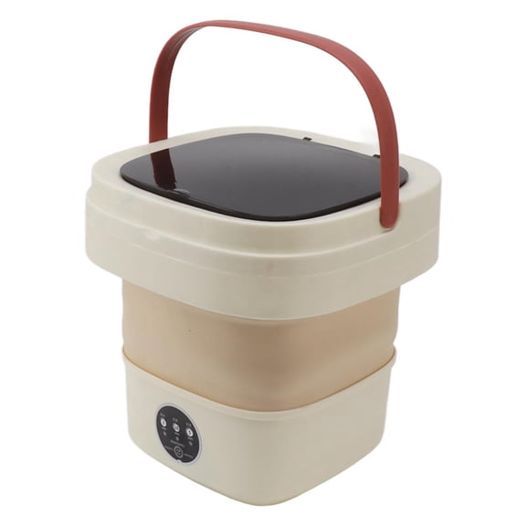 BIMZUC 6L Mini Portable Bucket Washer, Foldable Automatic Clothes Washing Machine for Dorms and RVs, Features Soft Spin Dry, 100-240V Wide Voltage, Milk Coffee Color Top Load Washer (1.58 Gal / 6L)