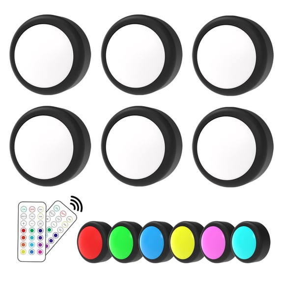 BIMZUC 6PCS Puck Lights with Remote Control LED Color Changing Under Cabinet Lights Battery Operated Stick-On Light for Closets and Ambient Lighting 10 inches / 25.4 cm[cite: 1]