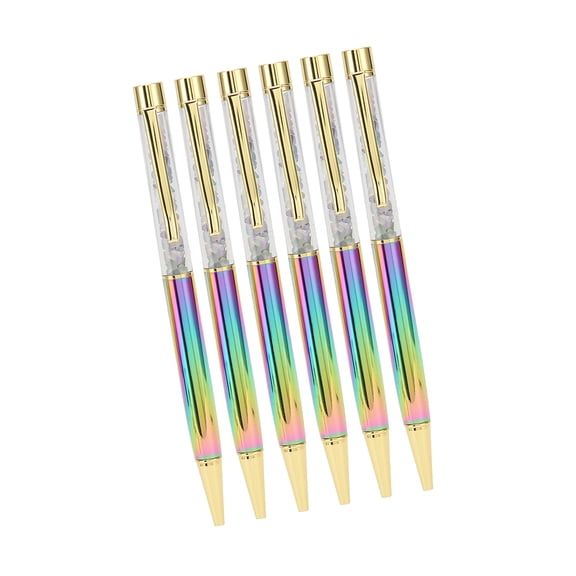 BIMZUC 6Pcs Ball Point Pen Set with Colorful Crystal Stone Replaceable Refill Multi Purpose Ink Pens for Study Office Business Reiki Healing 5.91 inches / 15 cm