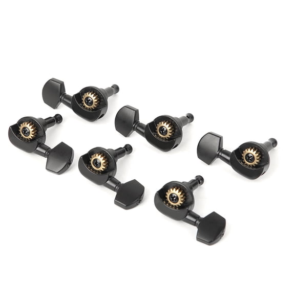 BIMZUC 6Pcs Guitar Tuning Knobs Locking Tuners Pegs Black (3R3L) Semi-Open Type Musical Instrument Accessories Replacement Parts - 3.94 inches / 10 cm