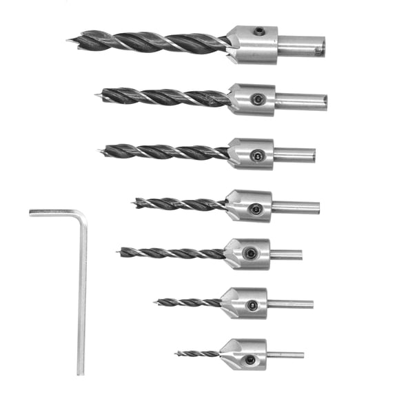 BIMZUC 7Pcs Countersink Drill Bits Set High Speed Steel Woodworking Tools with Wrench