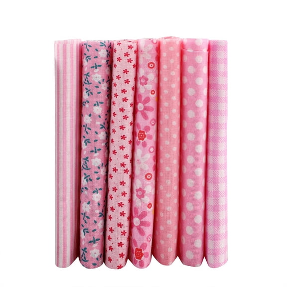 BIMZUC 7pcs Cotton Fabric DIY Assorted Squares Pre Cut Bedding Suite Bundle Pink 9.8 inches / 25.4 cm