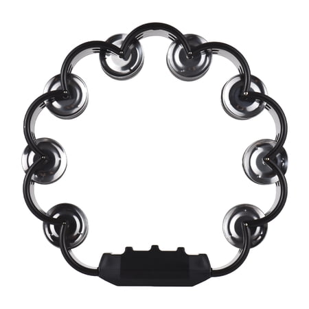 BIMZUC 8.3 Inches (21 cm) Handheld Tambourine Double Row Metal Jingles Percussion Instrument for Adults Home School Party Bands Orchestras Black Frame Color