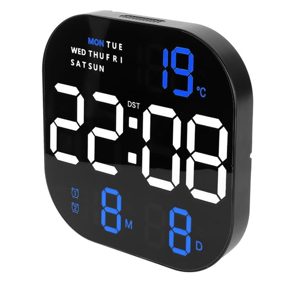 BIMZUC 8.9-inch LED Digital Wall Clock, USB Corded Electric Multifunctional Clock with Temperature and Month Display, Blue Light [cite: 42, 43]