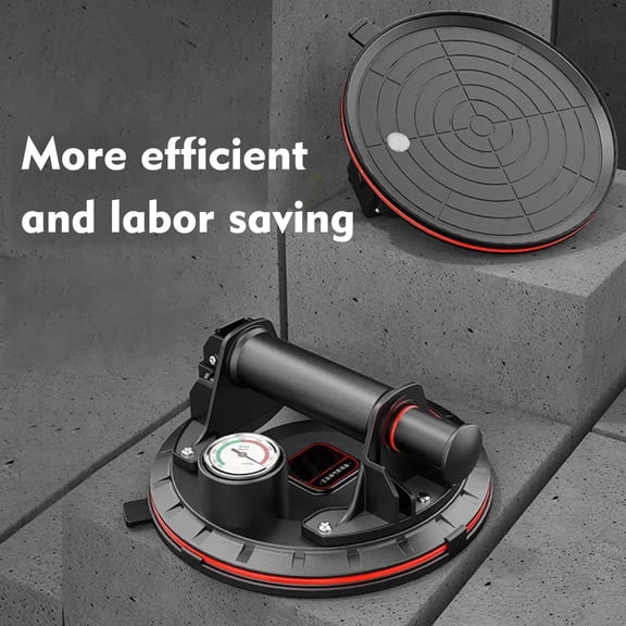 BIMZUC 8-Inch Heavy-Duty Vacuum Lifter, 242.5 lbs (110 kg) Capacity Single Pad Glass Suction Cup with Real-Time Pressure Gauge for Granite, Windows, Tile, and Marble Handling