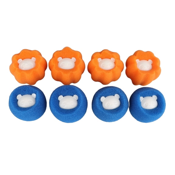 BIMZUC 8-Pack Laundry Hair Remover Balls, Reusable Pet Lint Catcher Sponge Balls for Washing Machines and Dryers, Blue and Orange