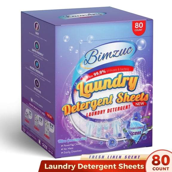FVSA 80 Laundry Detergent Sheets up to 160 Loads, Travel Laundry Detergent- Fresh Linen Scent