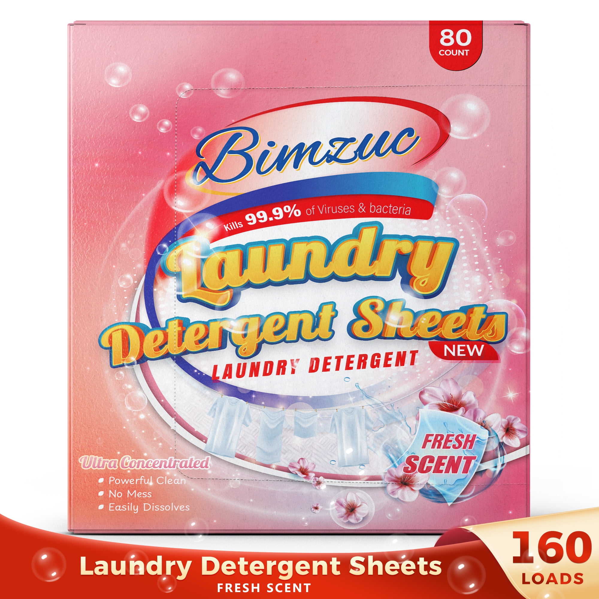 BIMZUC 80 Laundry Sheets, Laundry Detergent Sheets up to 160 Loads- Fresh Scent