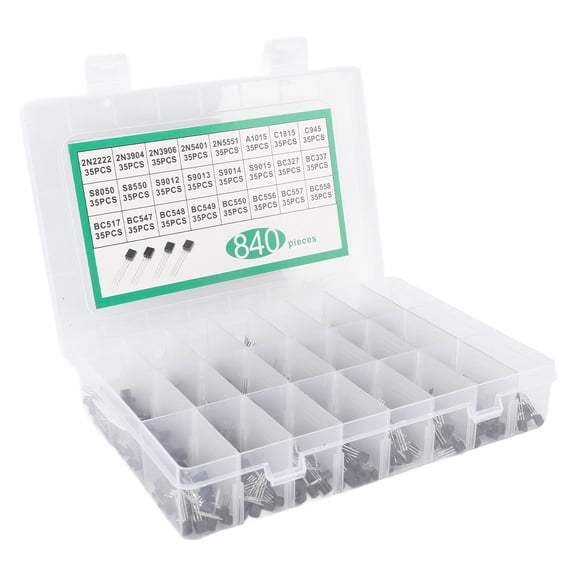 BIMZUC 840 Pieces TO-92 Bipolar Junction Transistor Assortment Kit, 24 Values NPN PNP Power Transistors Diode Triode Set with Storage Box (7.48 inches / 19 cm) for DIY Electronics[cite: 1]