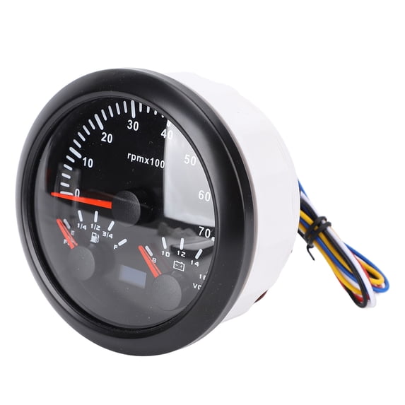 BIMZUC 85mm 3-in-1 Marine Speedometer Fuel Level Gauge 8-16V Voltmeter 7000 RPM Tachometer with 7 Color Auto-Cycling Backlight for Truck Car Boat RV, Black Face & Bezel