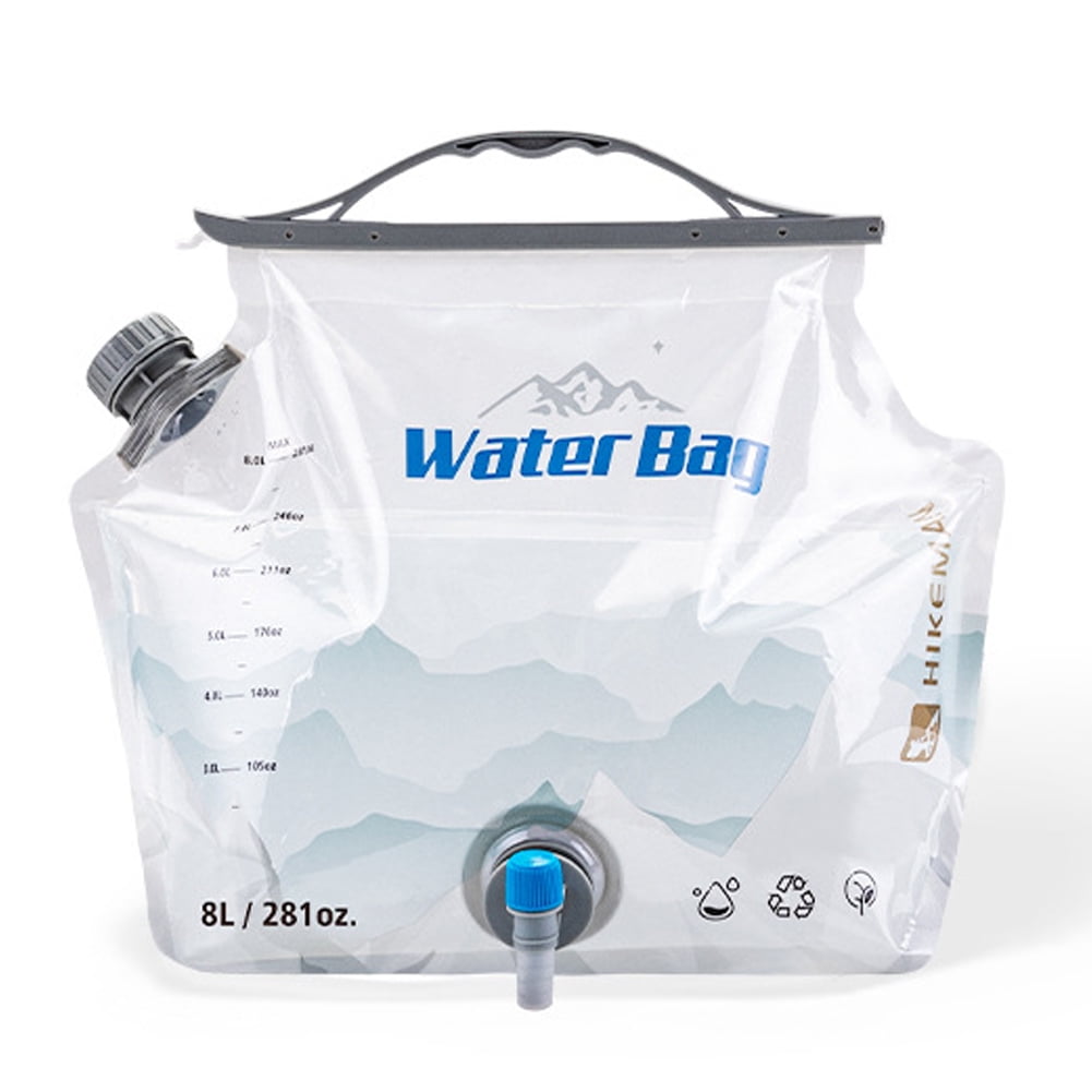 BIMZUC 8L Collapsible Camping Water Bag, Large Capacity Portable Foldable Water Storage Jug Container with Spout and Handle for Outdoor Traveling Hiking Picnic Emergency Survival Gear, Transparent