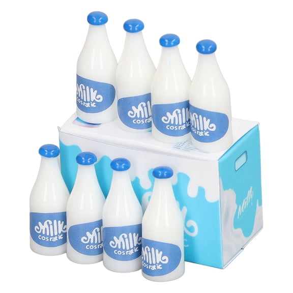 BIMZUC 8Pcs Dollhouse Milk Bottle Set Miniature Plastic Kitchen Accessories Realistic 1:12 Scale Blue Dairy Boxes for Collectors