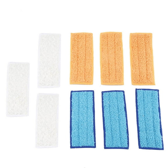 BIMZUC 9-Pack Replacement Mop Pads for Robot Mops, Washable Microfiber Cleaning Cloths Fit Most Flat Spray Mops, 3 White, 3 Orange, 3 Blue