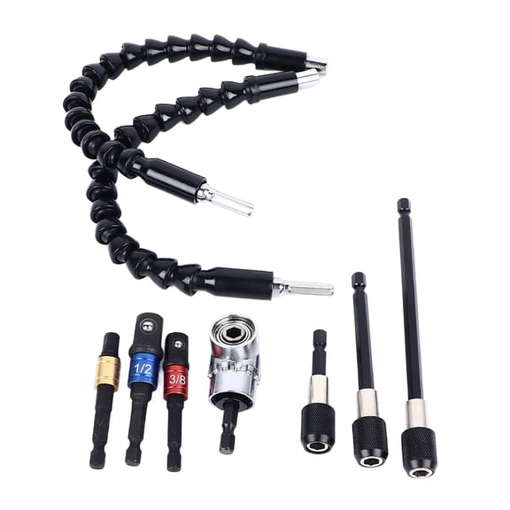 BIMZUC 9-Piece Drill Bit Extension Set with Right Angle Head, Quick Connect Universal Flexible Shaft Bit Holders for Car and Home Repair, Automotive Maintenance, 5.91 inches / 15 cm