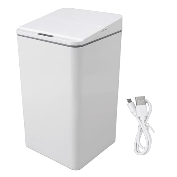 BIMZUC 9L Smart Sensor Trash Can, USB Charging Automatic Electric Garbage Bin with Foldable Lid for Kitchen, Bathroom, Office, White
