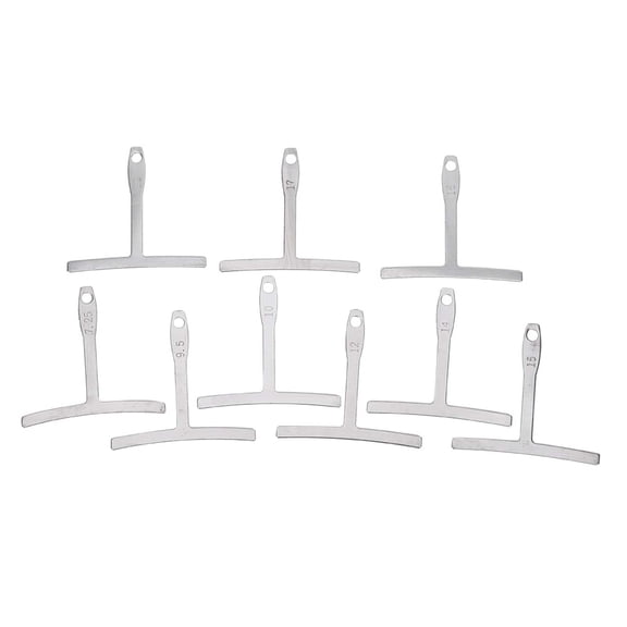 BIMZUC 9Pcs Guitar Radius Gauge Stainless Steel T-Shape Ruler Understring Fingerboard Measurement Luthier Tool Set for Acoustic Electric Setup (4.33 inches / 11 cm) Silver