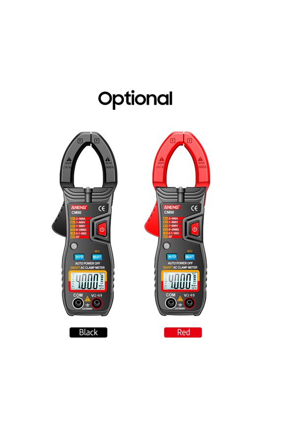 ANENG CM80 Digital Clamp Meter Multimeter 4000 Counts Auto Range Voltmeter 500A AC Ammeter Resistance Tester with Flashlight & LCD Screen (7.28 inches / 185 mm), Red