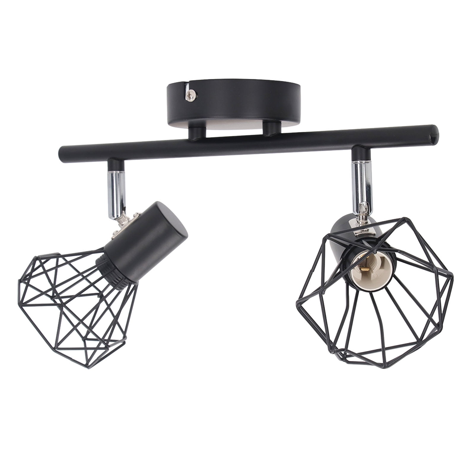 BIMZUC Adjustable 2-Light Track Light Holder, Vintage Metal Cage Ceiling Spot Lighting Fixture, E14 Base, Black