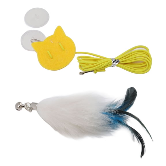 BIMZUC Adjustable Indoor Cat Toy for Doorways, Traceless Hook Bouncing Teaser with Rabbit Hair Green Tail Feather, 3.94 inches / 10 cm, Feline Exercise