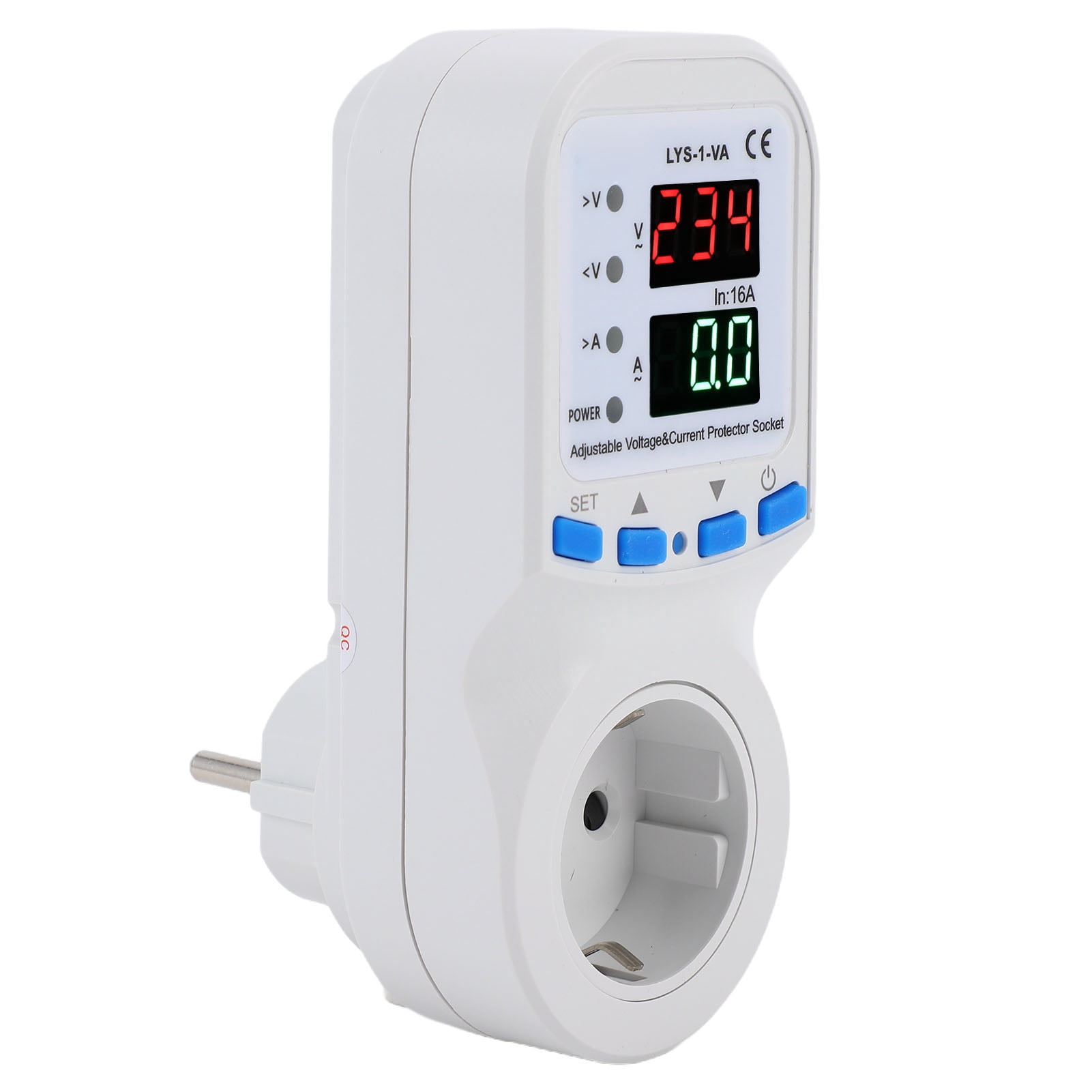 BIMZUC Adjustable Voltage Current Protector Single Outlet Plug 1-16A Automatic Overcurrent Overvoltage Undervoltage Guard Surge Suppressor 220V