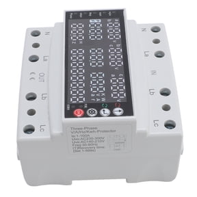 BIMZUC Adjustable Voltage Protector 100A 3 Phase Multifunctional Relay, Over Under Voltage Current Frequency Power Protective Device with LCD Display, 230V DIN Rail Mount, 5.9 x 5.5 in / 15 x 14 cm
