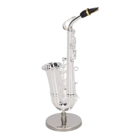 BIMZUC Alto Saxophone Ornament Miniature Musical Instrument Desk Decoration Figurine, Silver, 5.5 inches / 14 cm