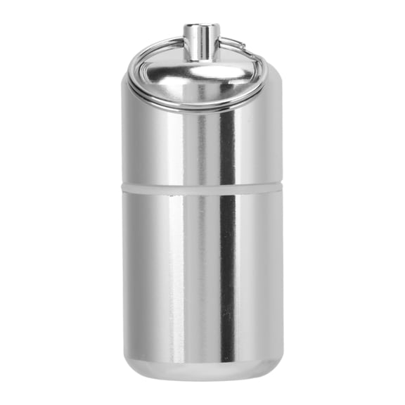 BIMZUC Aluminum Keychain Tablet Storage Box Organizer Waterproof Outdoor Mini Medicine Bottle Pocket Container with Hanging Ring for Travel Daily Use Silver, 2.4 inches Height, Compact Size