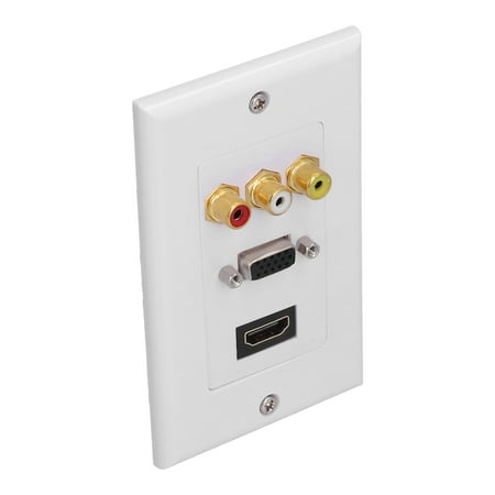 BIMZUC Audio Video Wall Socket 3RCA HDMI VGA Integrated Multimedia Wall Panel No Welding Required Wear Resistant ABS Faceplate for Home Theater Setup (2.8 x 4.5 inches)