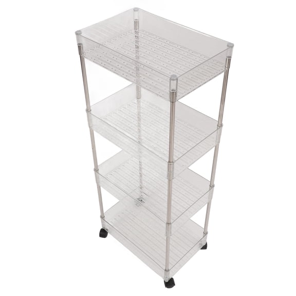 BIMZUC Baby Changing Table Cart with Wheels, 4-Tier Transparent Nursery Storage Organizer, Movable Rectangle Infant Diaper Caddy Station for Newborn Essentials, 33.86 inches / 86 cm Height