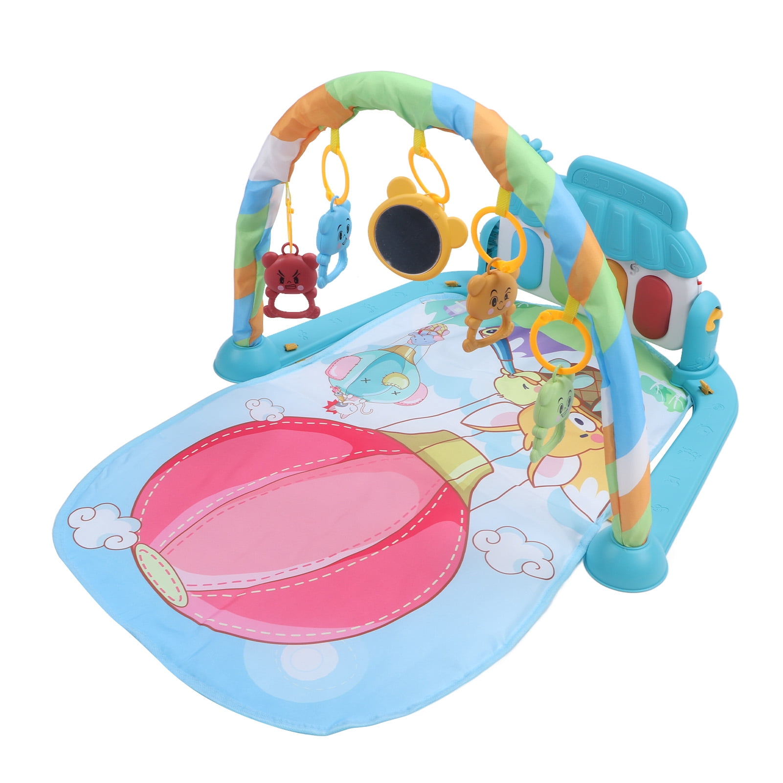 BIMZUC Baby Gym Play Mat Learning Sensory Sound Infant Kick Play Piano Mat Toy for Newborns Balloon Pattern Tummy Time Activity Center with Hanging Toys Portable Design 17.32 inches / 44 cm