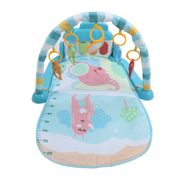 BIMZUC Baby Gyms Play Mat Infant Activity Play Piano Tummy Time Mat with Hanging Rattles Elephant and Rhinoceros Pattern, Multicolor