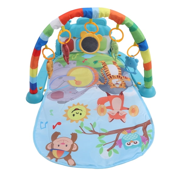 BIMZUC Baby Gyms Play Mat Infant Activity Play Piano Tummy Time Mat with Hanging Rattles Monkey and Owl Pattern, Multicolor