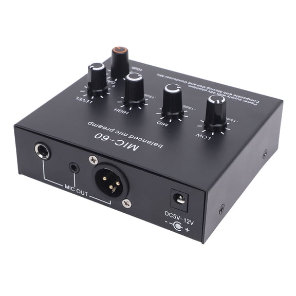 BIMZUC Balanced Microphone Preamp with 48V Phantom Power, 60dB Max Gain, XLR Output, High/Bass EQ, Dynamic and Condenser Mic Booster for Recording Studio and Live Streaming (6.69 inches / 17 cm)