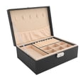 thumbnail image 1 of BIMZUC Black Double Layer Jewelry Box Organizer for Women Soft PU Leather Storage Case with Lock and Key for Necklaces Bracelets Earrings Rings Premium Keepsake Box Present 9.06 inches / 23 cm, 1 of 9