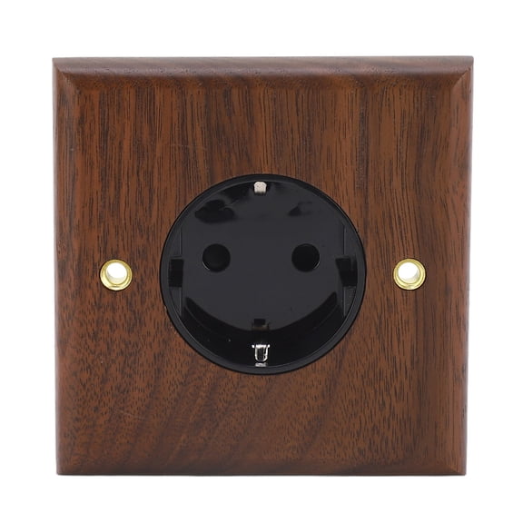 BIMZUC Black Walnut Wall Outlet Retro Electric Wall Socket Brass Panel Standard EU Plug 16A 220V Home Power Outlet with 2 Screws, 3.4 x 3.4 inches / 86 x 86 mm