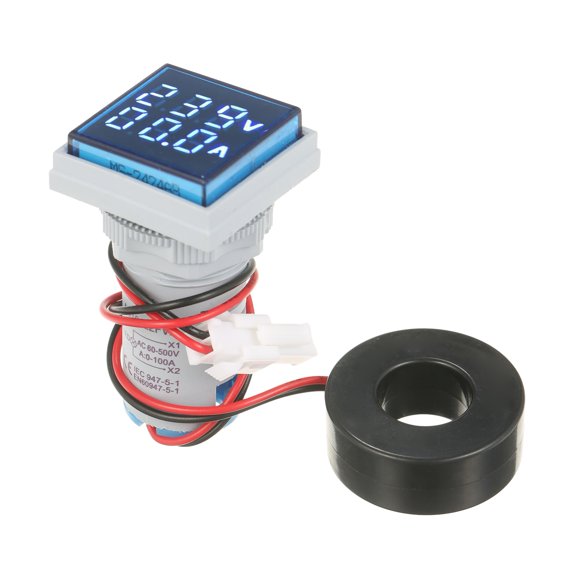 BIMZUC Blue Mini Square Digital Volt-Ammeter Dual LED Display Voltage Current Meter Monitor AC 60-500V 0-100A