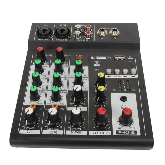 BIMZUC Bluetooth Audio Mixer 4-Channel Sound Board Console Desk System Interface for Live Streaming Karaoke Recording Studio PC MAC (100-240V, US Plug)