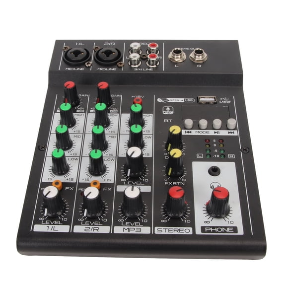 BIMZUC Bluetooth Audio Mixer 4-Channel Sound Board Console Desk System Interface for Live Streaming Karaoke Recording Studio PC MAC (100-240V, US Plug)
