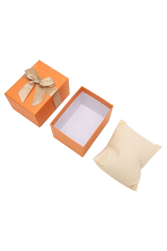 Bowknot Watch Storage Box, Kraft Paper Gift Case with Pillow for Christmas Anniversary Birthday, 1 Watch Capacity, Orange (2.8x3x3.9 inches / 7x7.5x10 cm)