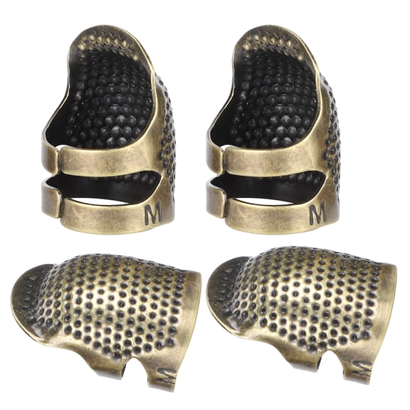 BIMZUC Brass Sewing Fingertip Thimbles Adjustable Anti-Slip Finger Protectors for Thumb Index Finger Embroidery Needlework Crafts DIY Sewing Tools (Medium Size, 4 Pcs)