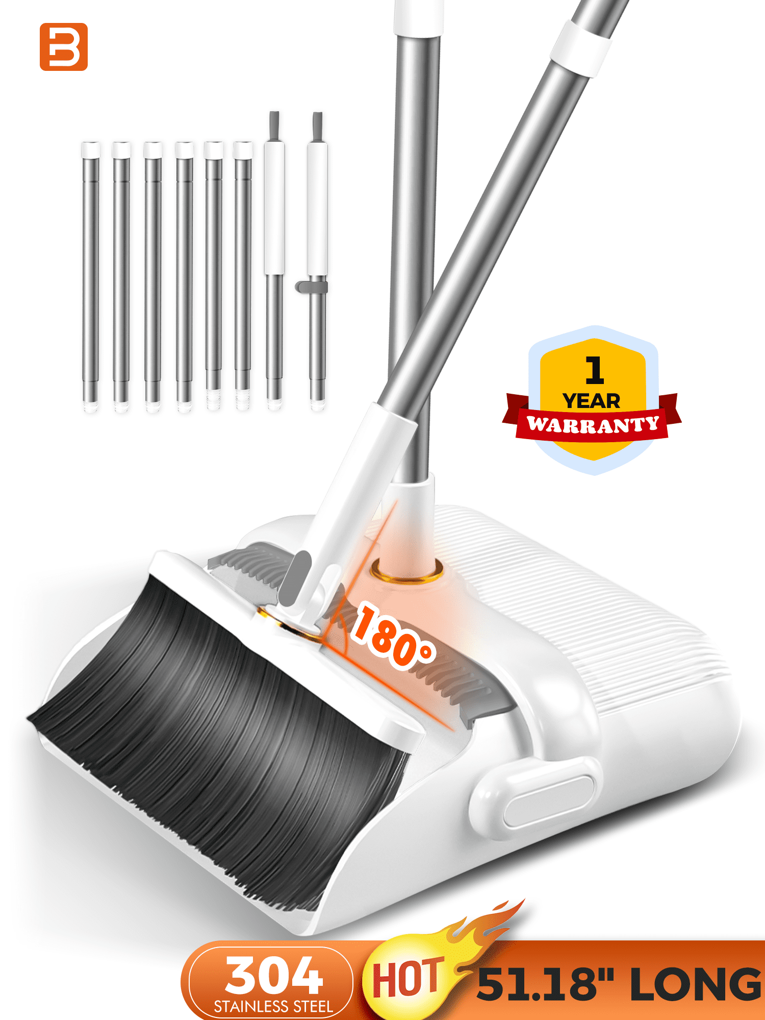 Dustpan and Broom Set plus Squeegee Dustpan Broom Combo with Extendable &  Adjustable Upright Poles to 52.4” Easy to Store Perfect for Kitchen