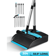 BIMZUC Broom and Dust Pan Combo,Steel Broom and Dustpan Set for Home,Dust Pan with 56.9" Long Handle