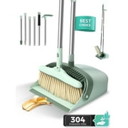 BIMZUC Broom and Dustpan Set for Home, Extendable to 53'' Long Handle Broom Dust Pan Comb, Cyan