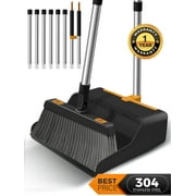 FVSA Broom and Dustpan Set with 50.4 Long Handle Extension Pole Set for Home Black+Orange
