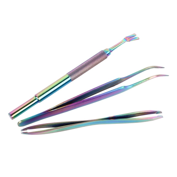 BIMZUC Bug Tweezers Prevent Slip Rust Proof Safe Stainless Steel Pet Bug Remover Tool Set for Cats Dogs Colorful Titanium Fork Curved Tip Tweezers Tick Removal Kit