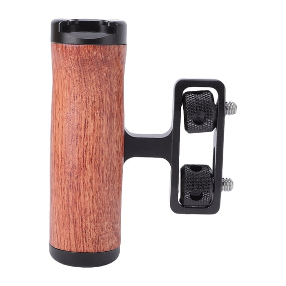 BIMZUC Camera Cage Wooden Handle 1/4 Inch Adjustable Screw Mount Universal Expansion Frame Side Grip with Cold Shoe