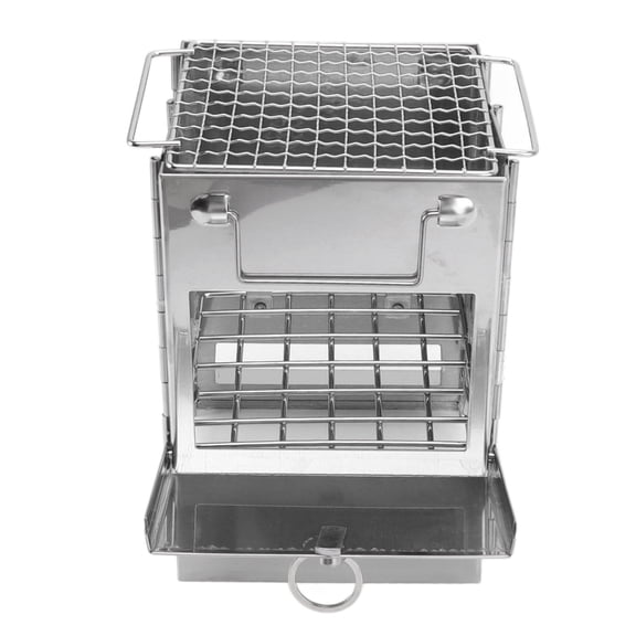 BIMZUC Camping Wood Stove Foldable 304 Stainless Steel Integrated Mini BBQ Grill Portable Outdoor Picnic Heating Stove for Backpacking Hiking, 5.5 x 5.5 x 8.3 inches / 14 x 14 x 21 cm