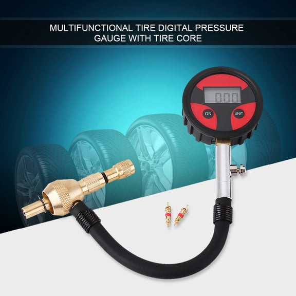 BIMZUC Car Auto Motorcycle Bike Truck Tire LCD Digital Pressure Gauge with Tire Core, 2.4 inches / 6.09 cm Display