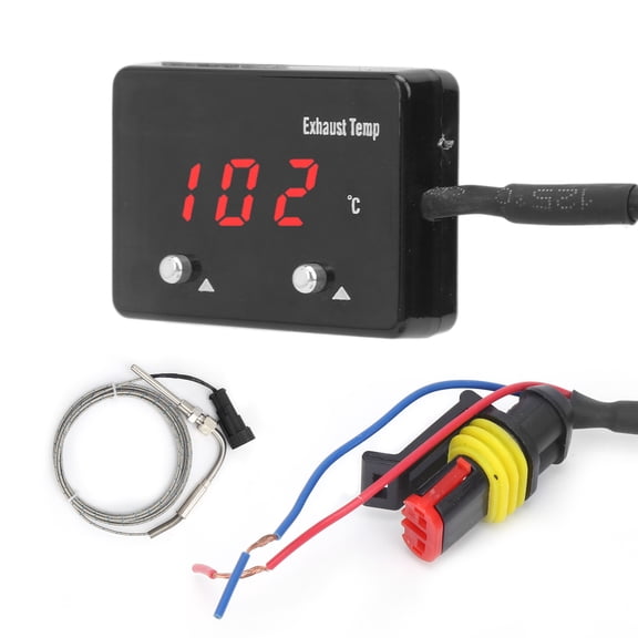 BIMZUC Car Exhaust Gas Temperature Gauge Meter with Red LED Digital Display and Sensor, Waterproof IP65 Universal Fitment for 12V Vehicles, Durable ABS Material Construction[cite: 1]